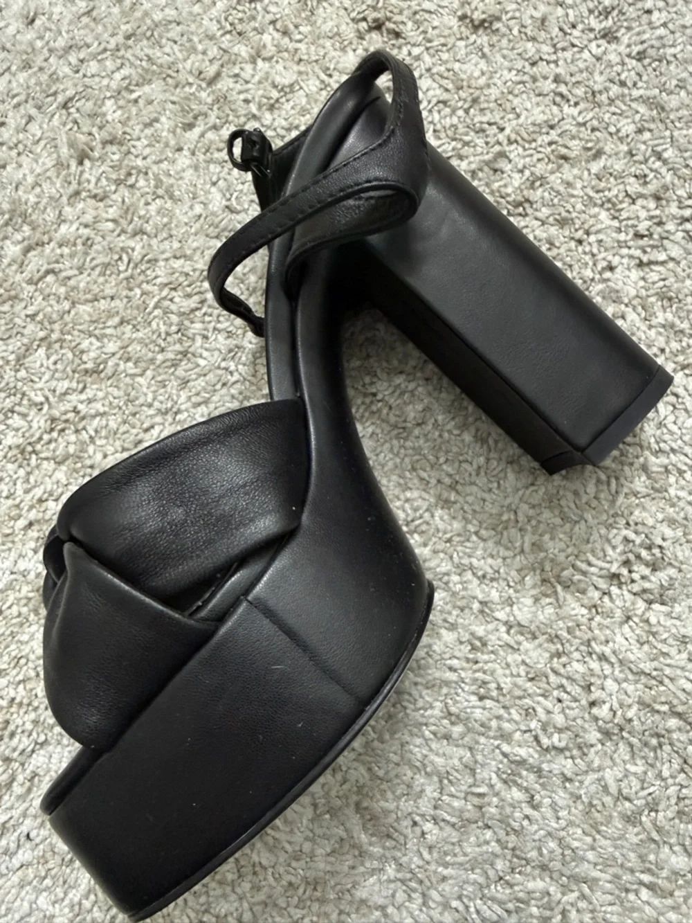 Saint Laurent Black Knotted Leather Platform Heels - Picture 3 of 7